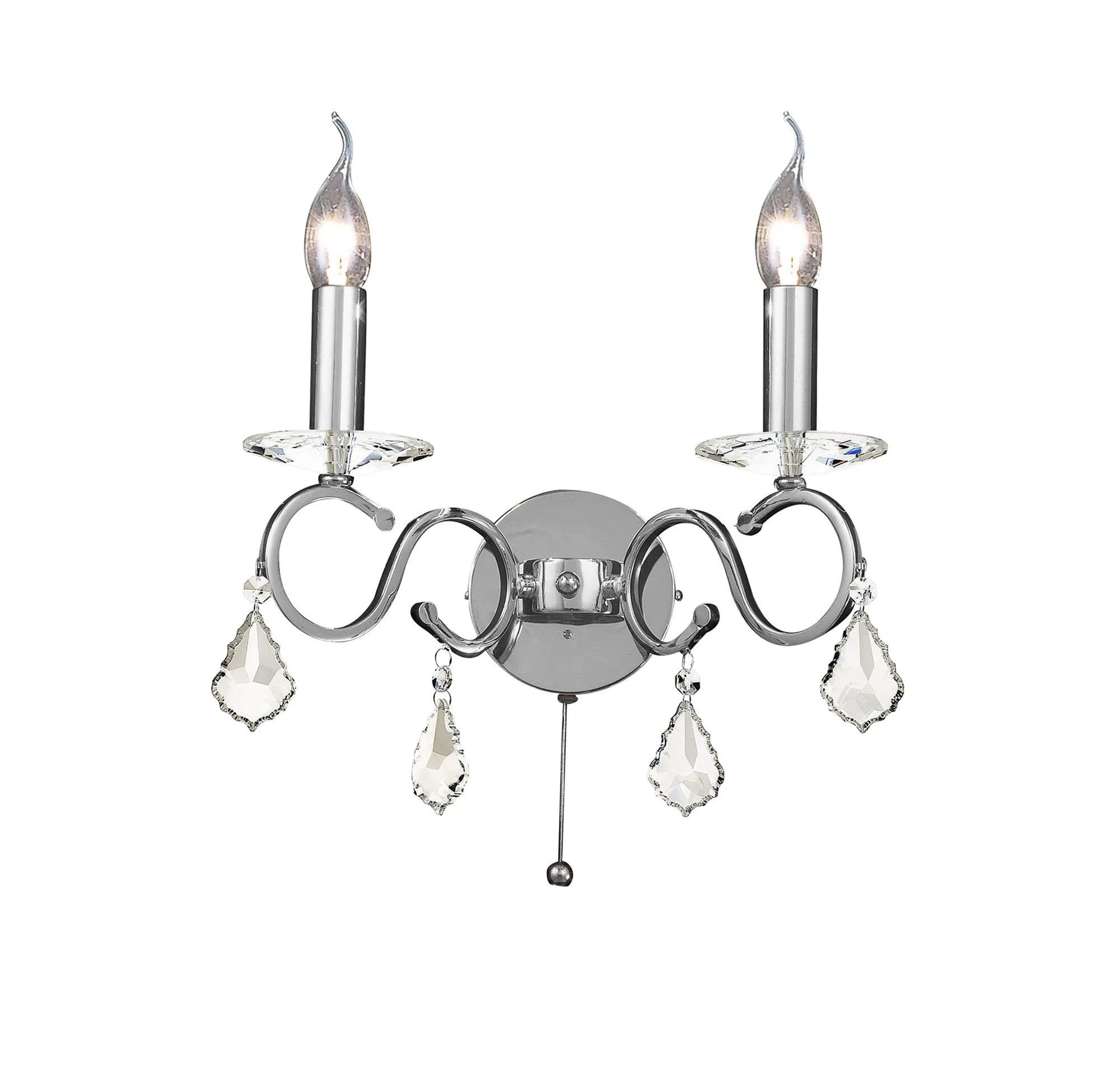 IL30312  Torino Crystal Switched Wall Lamp 2 Light Polished Chrome